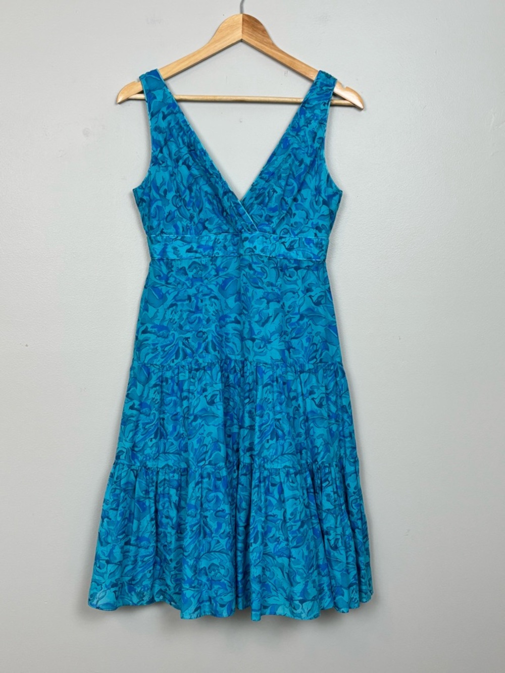 LRL Ralph Lauren Dress Womens 4 Blue Floral Sleeveless V-Neck Tiered Silk Blend